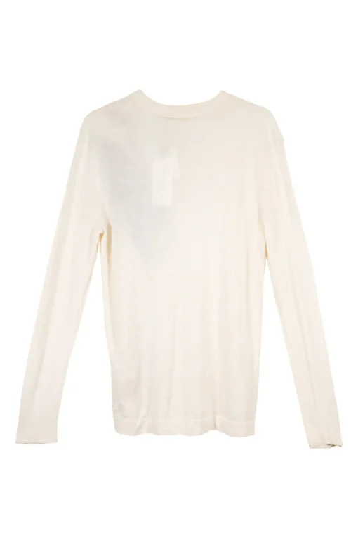 Ivory silk-cotton blend intarsia crewneck pullover top with floral motif