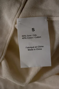 Ivory silk-cotton blend intarsia crewneck pullover top with floral motif