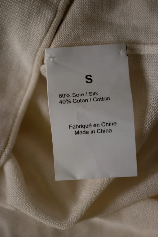 Ivory silk-cotton blend intarsia crewneck pullover top with floral motif
