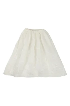 Ivory textured cotton-blend pull-on midi circle skirt