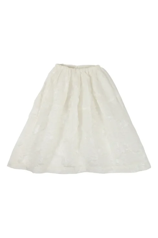 Ivory textured cotton-blend pull-on midi circle skirt