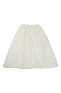 Ivory textured cotton-blend pull-on midi circle skirt