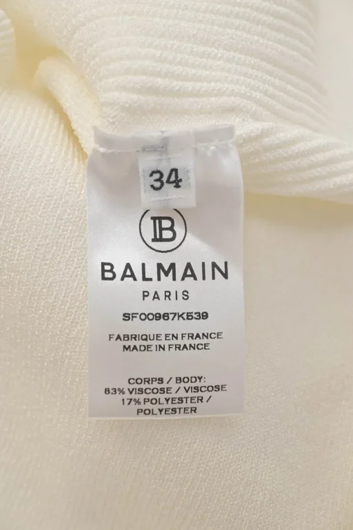 Ivory viscose-blend micro-rib knit mock neck long sleeve bodysuit with shoulder line shank button appliqué