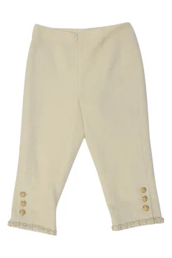Ivory wool bouclé tweed pull-on mid-rise capri trousers