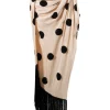 Jacquemus asymmetric skirt, in sand color with round circle embroidered and fringes