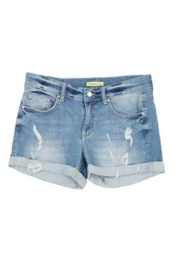 Jeans washed indigo distressed cotton-blend denim low-rise shorts with turn-up cuffs