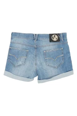 Jeans washed indigo distressed cotton-blend denim low-rise shorts with turn-up cuffs