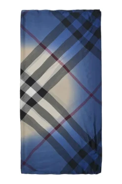 Jet blue silk dégradé check scarf