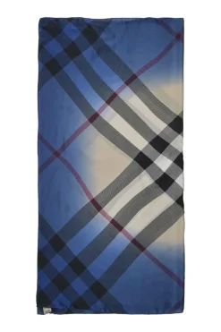 Jet blue silk dégradé check scarf