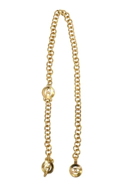 24-karat gold-plated metal Coco Mark medallion charm station chain belt with hook fastening