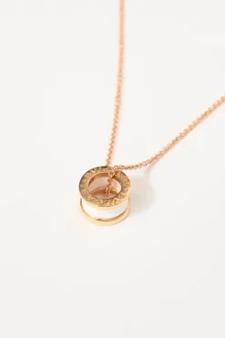 18-karat rose gold and white ceramic B.ZERO1 solitaire pendant necklace with lobster clasp closure
