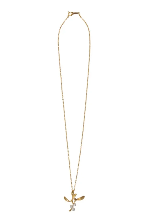 18-karat yellow gold and Akoya cultured pearl vine solitaire pendant necklace with spring clasp closure