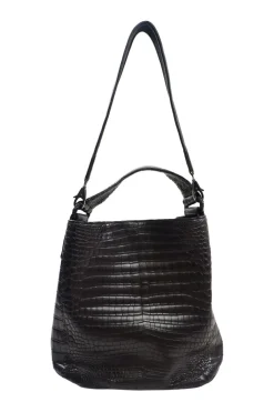 Kei Poon Black Croc Embossed Leather Shoulder Bag
