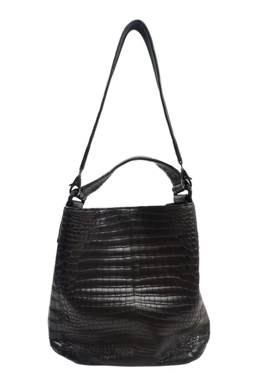 Kei Poon Black Croc Embossed Leather Shoulder Bag