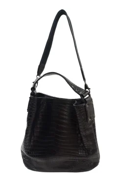 Kei Poon Black Croc Embossed Leather Shoulder Bag