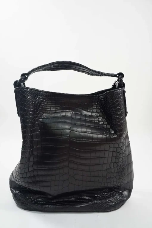 Kei Poon Black Croc Embossed Leather Shoulder Bag