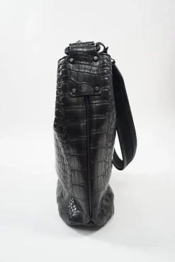 Kei Poon Black Croc Embossed Leather Shoulder Bag