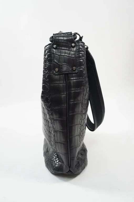 Kei Poon Black Croc Embossed Leather Shoulder Bag