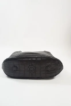 Kei Poon Black Croc Embossed Leather Shoulder Bag