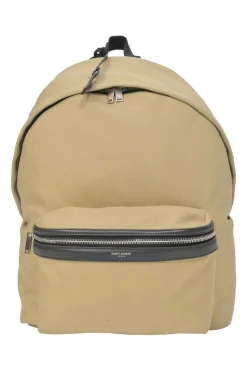 Khaki and black canvas and leather City backpack