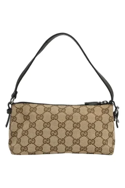 Khaki and brown GG Supreme monogram canvas and leather pochette shoulder bag