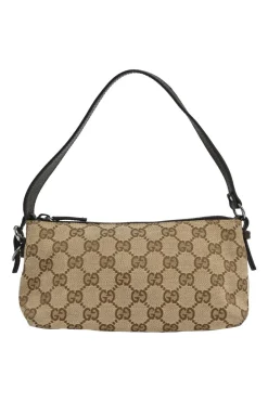Khaki and brown GG Supreme monogram canvas and leather pochette shoulder bag