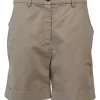 Khaki cotton gabardine low-rise bermudas with turn-up cuffs