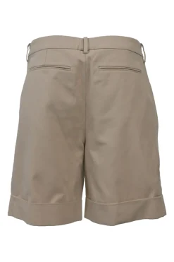 Khaki cotton gabardine low-rise bermudas with turn-up cuffs