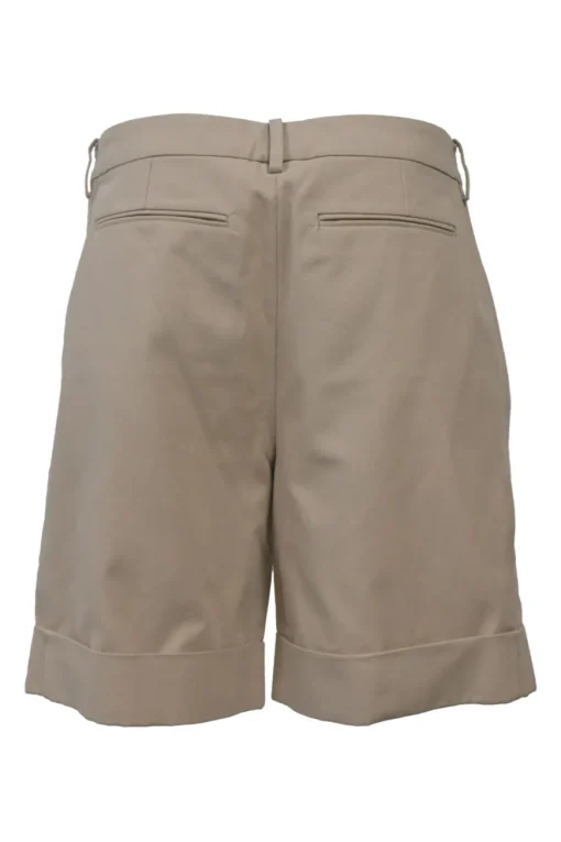 Khaki cotton gabardine low-rise bermudas with turn-up cuffs