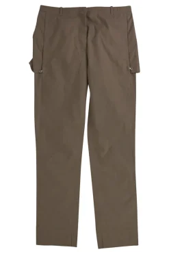 Khaki cotton tapered casual pants with cargo pockets