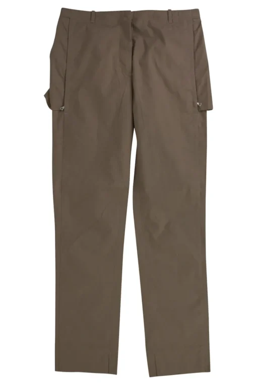 Khaki cotton tapered casual pants with cargo pockets