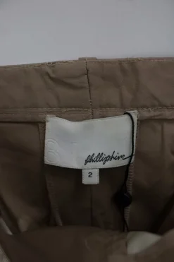Khaki cotton tapered casual pants with cargo pockets