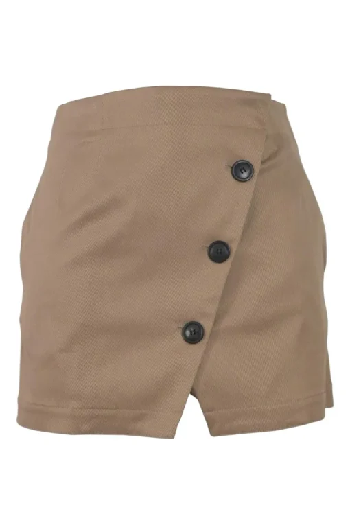 Khaki cotton-blend gabardine double breasted bar jacket and wrap-front skirt two-piece suit set