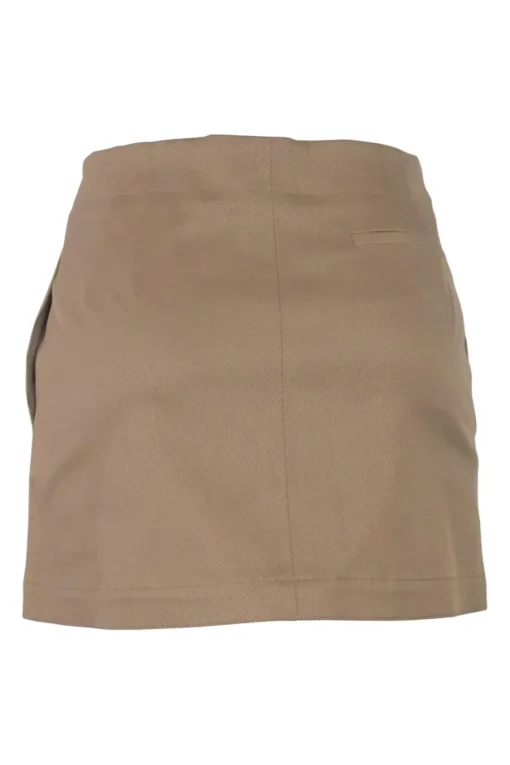 Khaki cotton-blend gabardine double breasted bar jacket and wrap-front skirt two-piece suit set