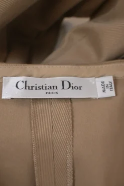Khaki cotton-blend gabardine double breasted bar jacket and wrap-front skirt two-piece suit set