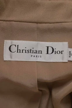 Khaki cotton-blend gabardine double breasted bar jacket and wrap-front skirt two-piece suit set