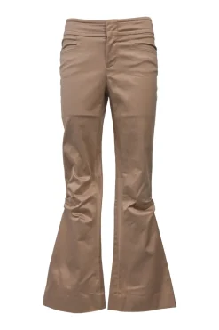 Khaki cotton-blend low-rise bow-embellished bell-bottom pants