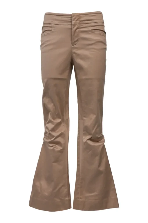 Khaki cotton-blend low-rise bow-embellished bell-bottom pants
