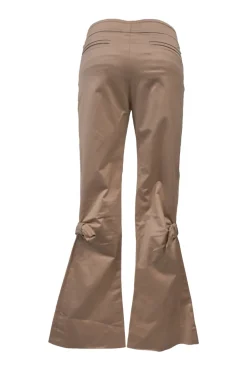 Khaki cotton-blend low-rise bow-embellished bell-bottom pants