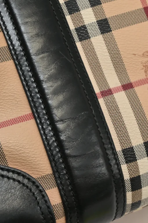 Khaki Haymarket check canvas and leather Minford portrait tote with detachable shoulder straps