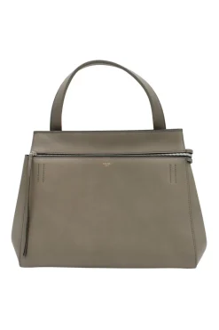 Khaki leather edge tote bag
