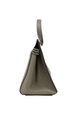 Khaki leather edge tote bag