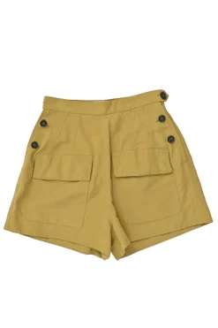 Khaki linen-blend pull-on high-rise sailor shorts with extended tab fastening