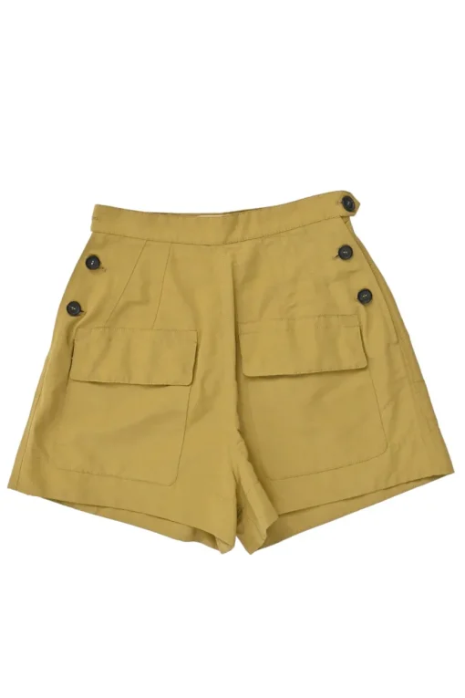 Khaki linen-blend pull-on high-rise sailor shorts with extended tab fastening