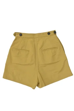 Khaki linen-blend pull-on high-rise sailor shorts with extended tab fastening