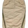 Khaki nylon-blend pull-on knee-length convertible pencil cargo skirt with zip trim appliqué
