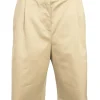 Khaki raw-edge cotton gabardine pull-on low-rise pleat-front chino bermudas