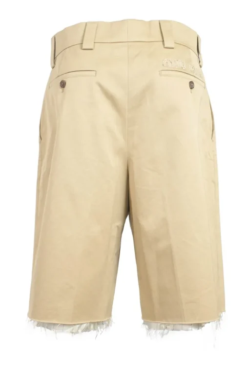 Khaki raw-edge cotton gabardine pull-on low-rise pleat-front chino bermudas