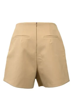Khaki reworked polyester gabardine wrap-front tailored apron-style mini skort