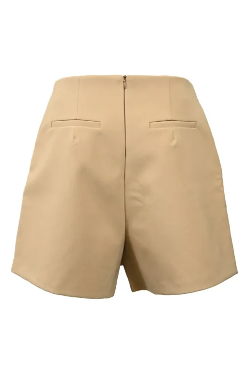 Khaki reworked polyester gabardine wrap-front tailored apron-style mini skort